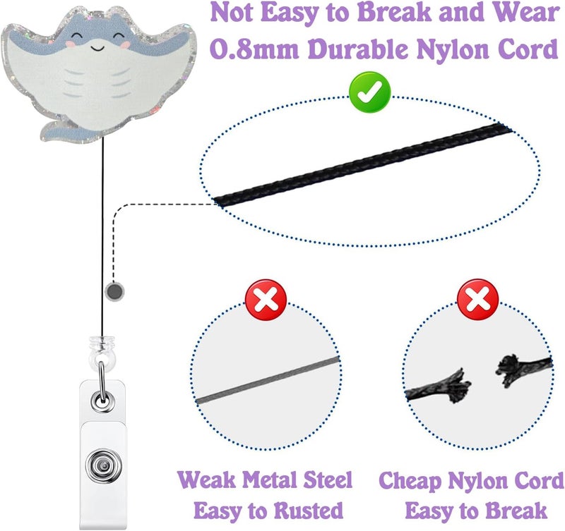 Bydevia Cute Stingray Badge Reel Retractable for Nurse Nursing RN CNA Doctor Medical Worker & Teacher | Funny Ocean Animal Pediatric Nurse Badge Holder with Alligator Clip & 24” Durable Nylon Cord | Acrylic - Image 4